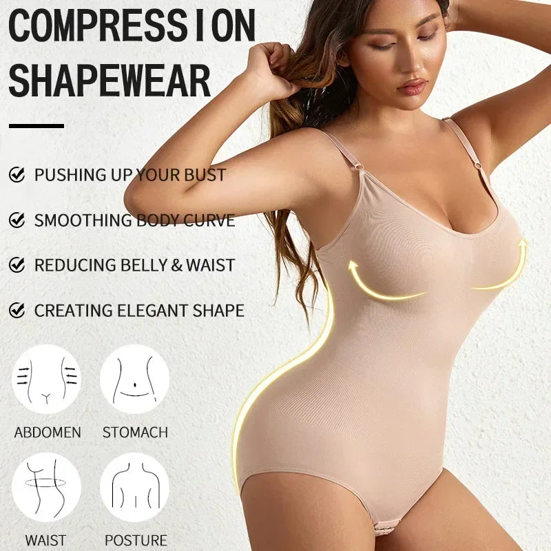 Solid Seamless Shaping Shapewear Bodysuit, Tummy Control Butt Lifting Slimmer Body Shaper, Women'S Underwear & Shapewear